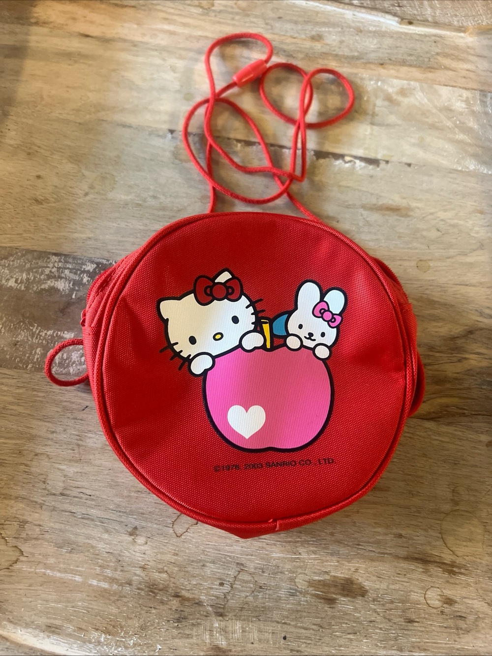 Sanrio Hello Kitty Red and Pink Round Kids Crossbody Bag Vtg 2003